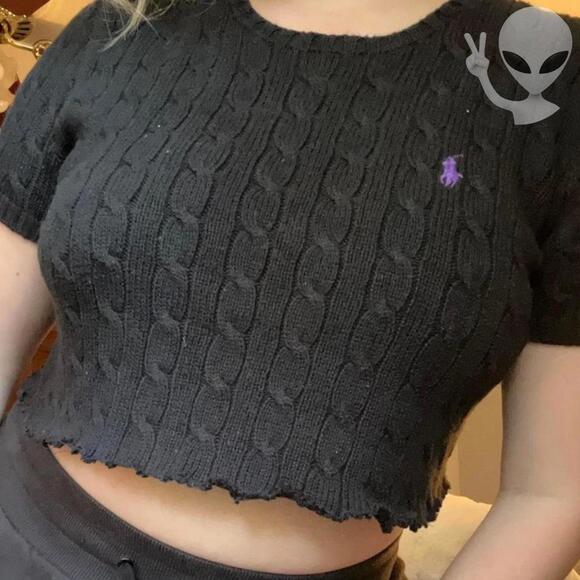 Ralph Lauren Tops - Ralph Lauren Cable Knit Cropped Top Size Large Black